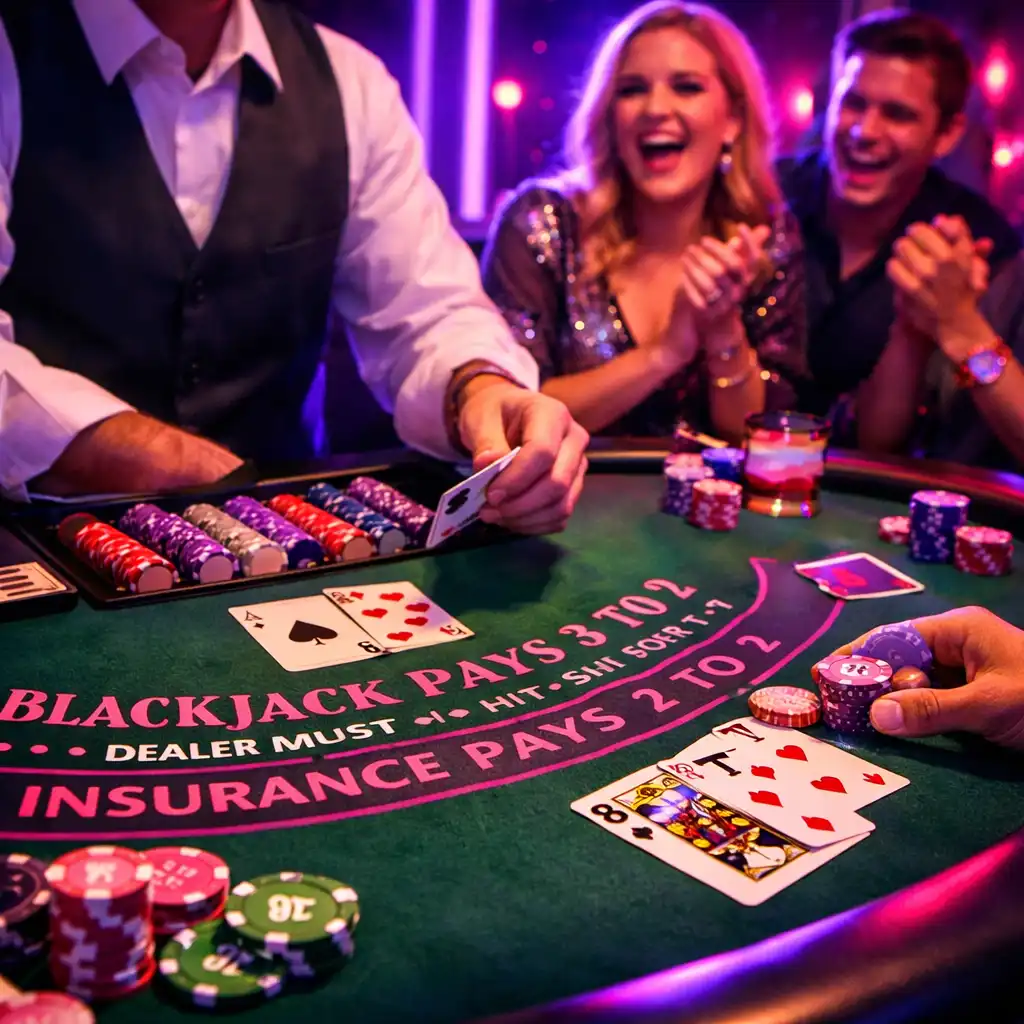 Mobilny stół do blackjacka otoczony gośćmi podczas imprezy